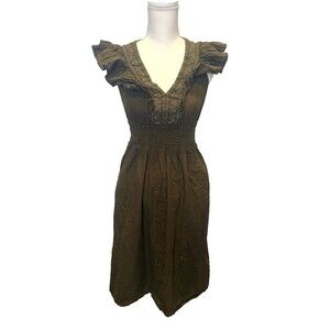 Universal Thread Cottage Boho Maxi Dress Embroidery Olive Green Small Pockets